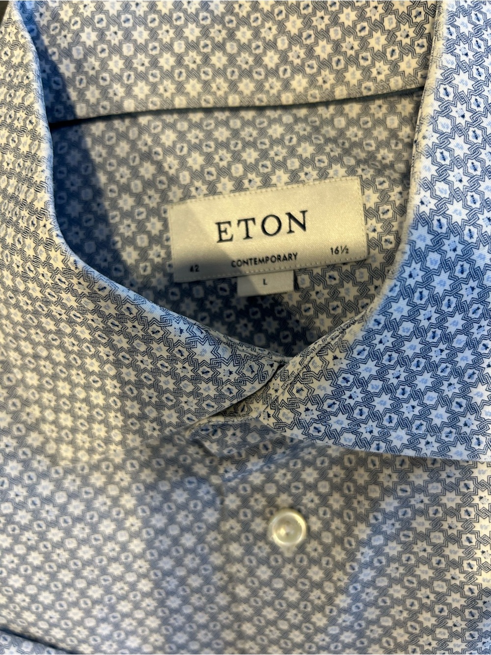 Eton Men's White and Blue Micro honeycomb -Pattern Dress Shirt